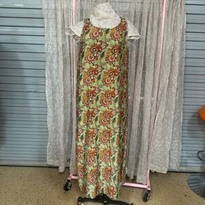 Vasna Floral Boho Maxi Dress Green Red Paisley Print Summer Sleeveless Medium